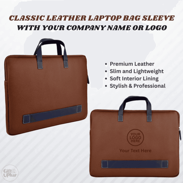 Classic Leather Laptop Bag Sleeve - Brown
